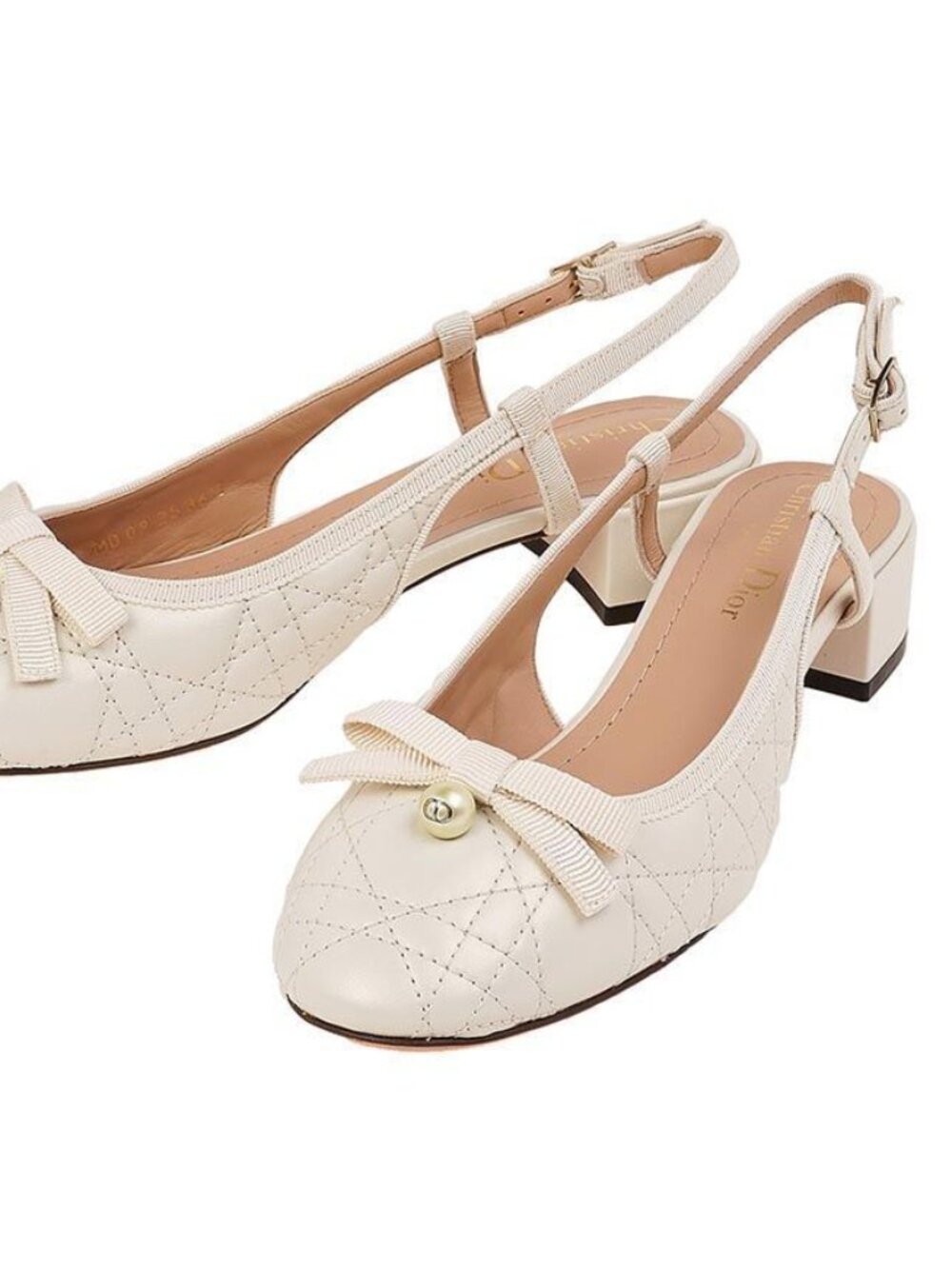 Dior Ballet Quilted Leather Slingback Pump Women's Gold 37.5